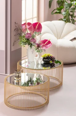 Online KARE Design Zestaw dwóch stolików kawowych Wire mosiężne - KARE