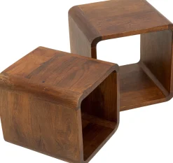 New KARE Design Zestaw dwóch stolików kawowych Authentico Cube drewniane - KARE