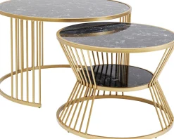 Hot KARE Design Zestaw dwóch stolików kawowych Roma - złote - blaty marmur - KARE