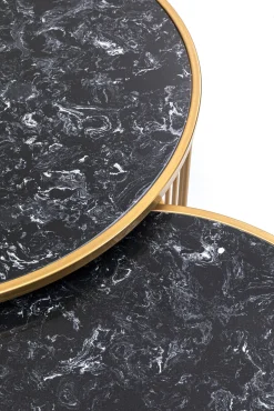 Hot KARE Design Zestaw dwóch stolików kawowych Roma - złote - blaty marmur - KARE