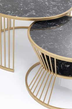 Hot KARE Design Zestaw dwóch stolików kawowych Roma - złote - blaty marmur - KARE