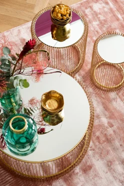 Best KARE Design Zestaw dwóch stolików kawowych Wire okrągły blat mosiężne #2 - KARE