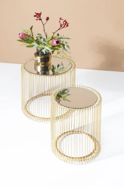 Best KARE Design Zestaw dwóch stolików kawowych Wire okrągły blat mosiężne #2 - KARE