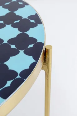 Sale KARE Design Zestaw dwóch stolików Priya złote - blaty niebieskie ze wzorem - KARE