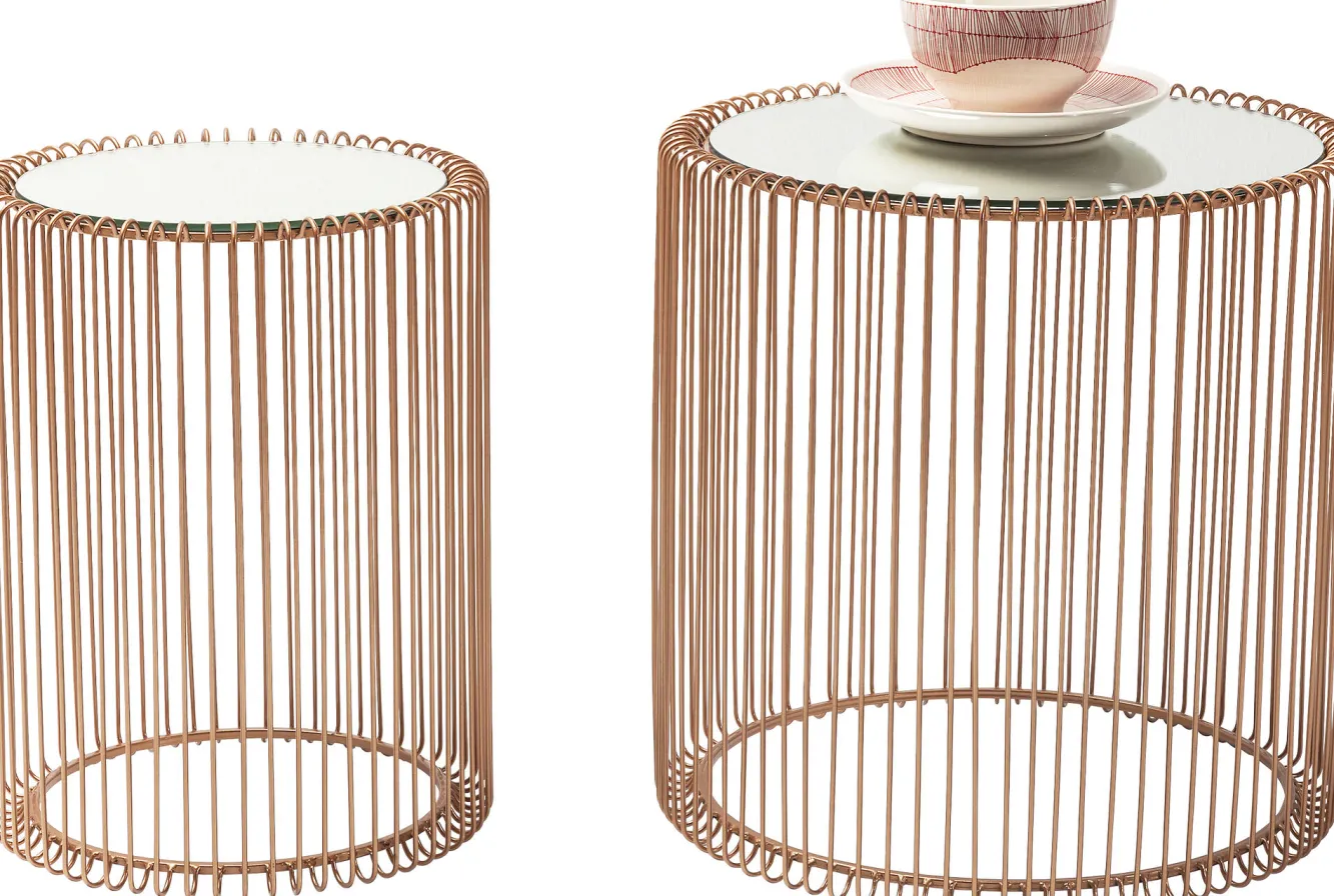 Fashion KARE Design Zestaw dwóch stolików Wire Copper miedziane - blaty lustrzane - KARE