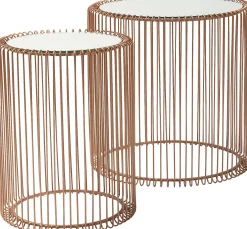 Fashion KARE Design Zestaw dwóch stolików Wire Copper miedziane - blaty lustrzane - KARE