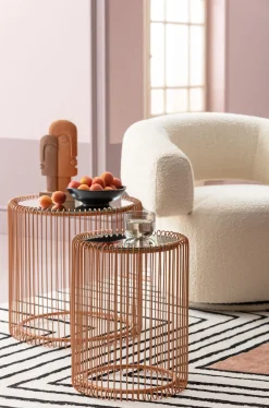 Fashion KARE Design Zestaw dwóch stolików Wire Copper miedziane - blaty lustrzane - KARE