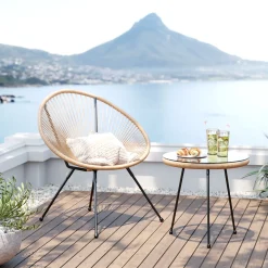Best KARE Design Zestaw ogrodowy fotel żyłkowy i stolik okrągły kolor naturalny - KARE