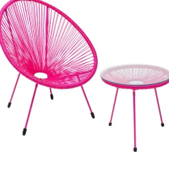 Hot KARE Design Zestaw ogrodowy fotel żyłkowy i stolik okrągły kolor różowy - KARE