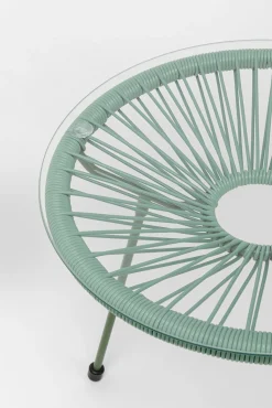 New KARE Design Zestaw ogrodowy fotel żyłkowy i stolik okrągły kolor zielony - KARE