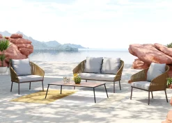 Discount KARE Design Zestaw ogrodowy szaro-naturalny 4-set sofa, stolik i 2 fotele - KARE