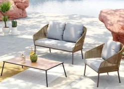 Discount KARE Design Zestaw ogrodowy szaro-naturalny 4-set sofa, stolik i 2 fotele - KARE